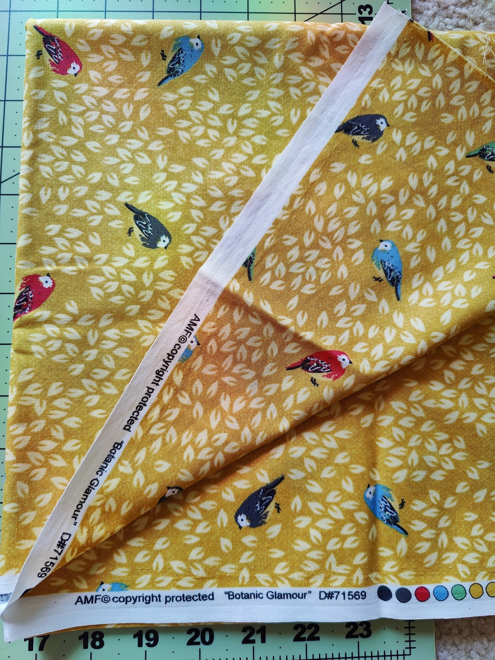 Soimoi Botanic Glamour Yellow Bird Cotton Fabric